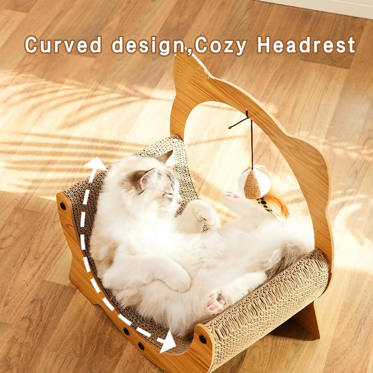 Custom Wooden Cat Couch Cat Cardboard Bed Scratchers and Beds C Shape Scratching Sofa for Cats