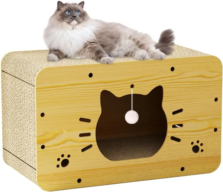Big Luxury Waterproof Wooden Indoor Cat Condo Multi-storey Cute Cat Scratcher Cave Houses Scratching Cardboard Cat House
