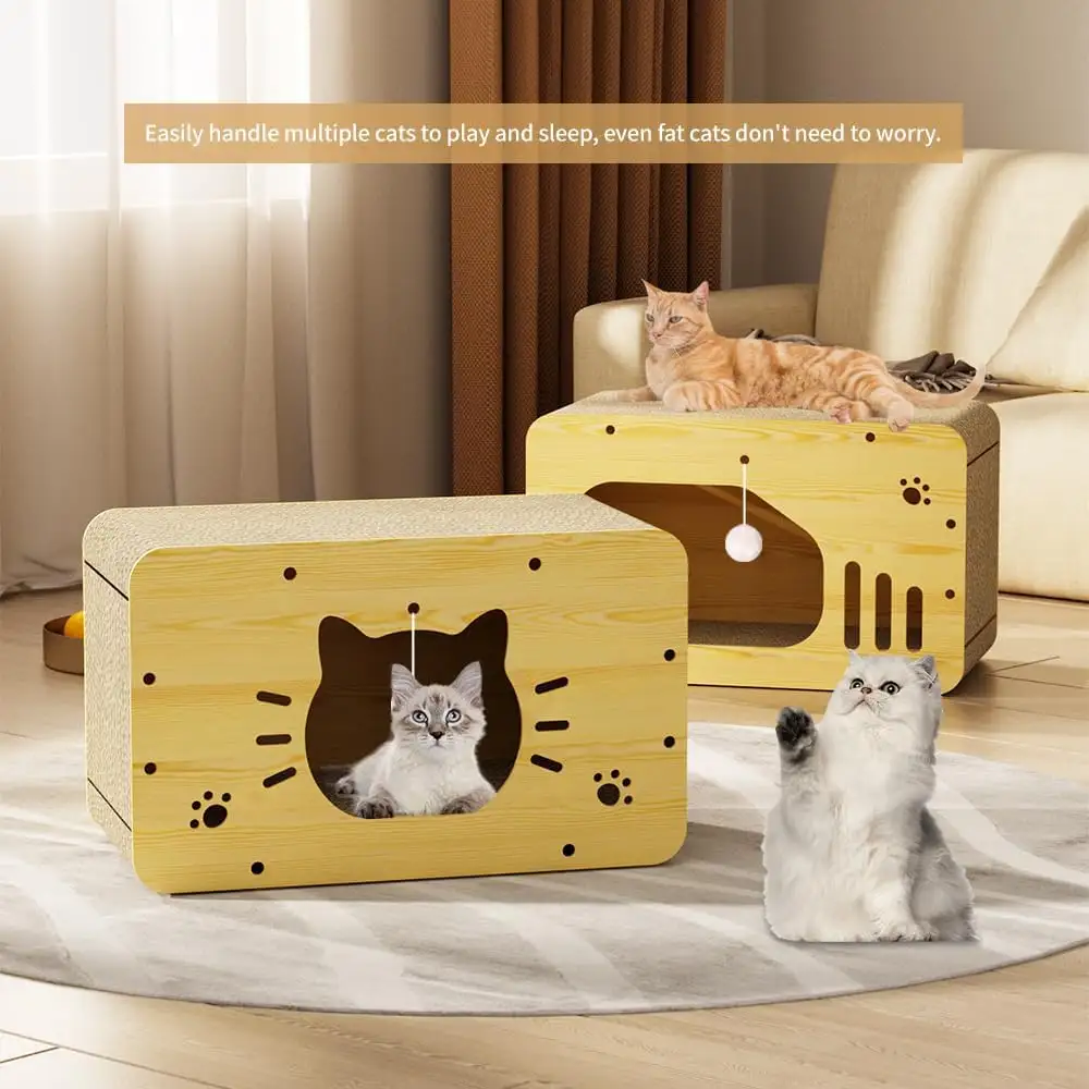 Big Luxury Waterproof Wooden Indoor Cat Condo Multi-storey Cute Cat Scratcher Cave Houses Scratching Cardboard Cat House