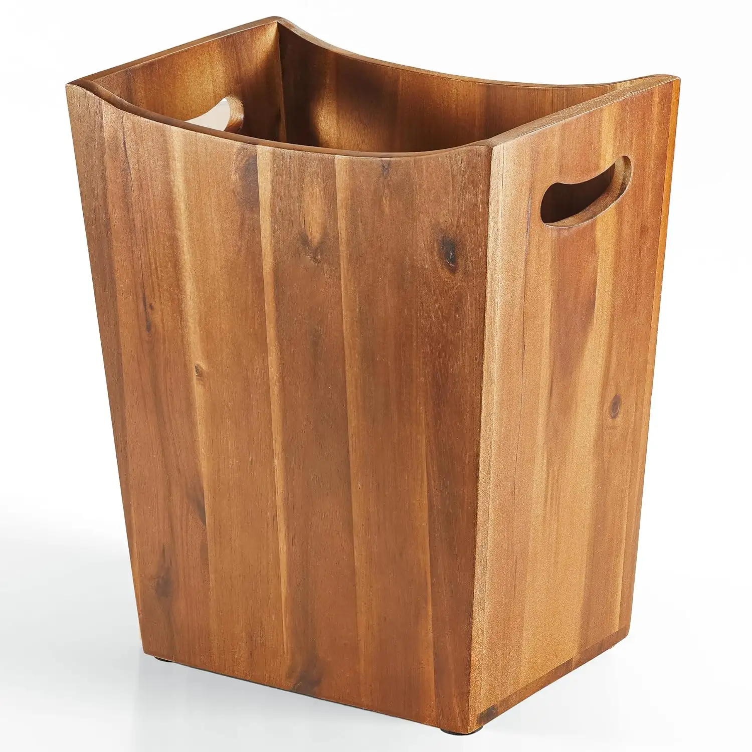 Bedroom Narrow Tall Waste Paper Bin Kitchen Trash Can Bathroom Acacia Small Wood Garbage Baskets with Handle