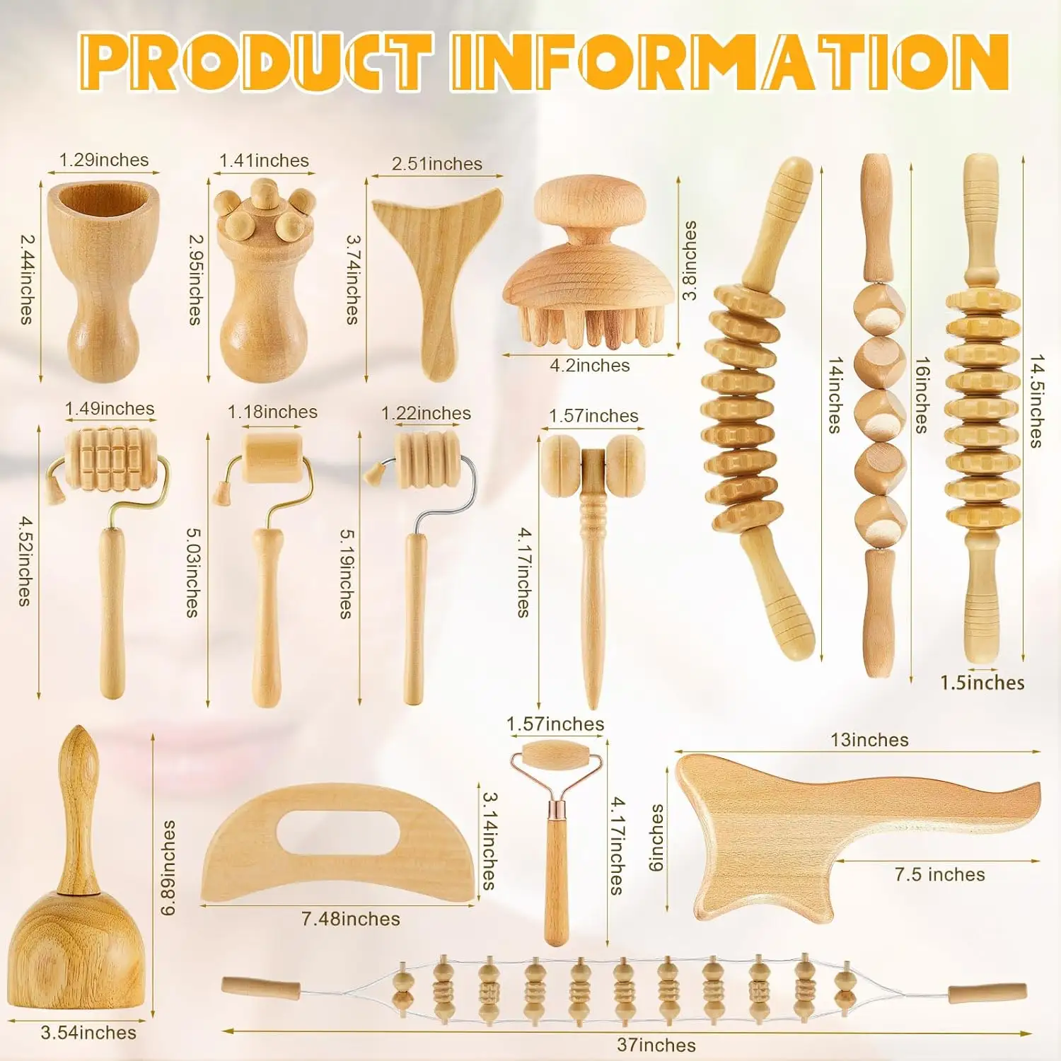Custom Wood Therapy Tool Face Roller Massager Kit Lymphatic Drainage Body Sculpting Device 16-in-1 Maderotherapy Wood Set