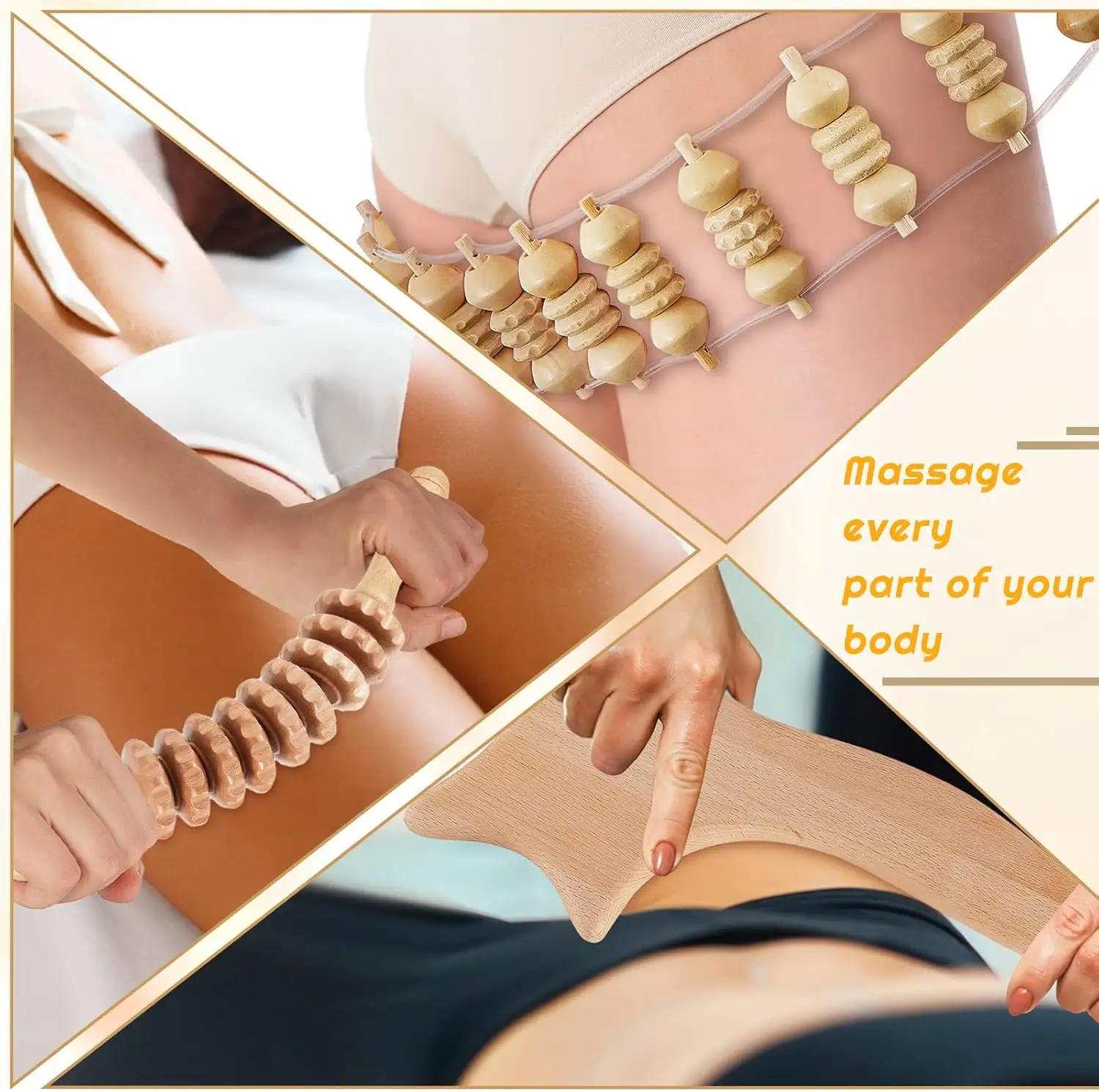 Custom Wood Therapy Tool Face Roller Massager Kit Lymphatic Drainage Body Sculpting Device 16-in-1 Maderotherapy Wood Set