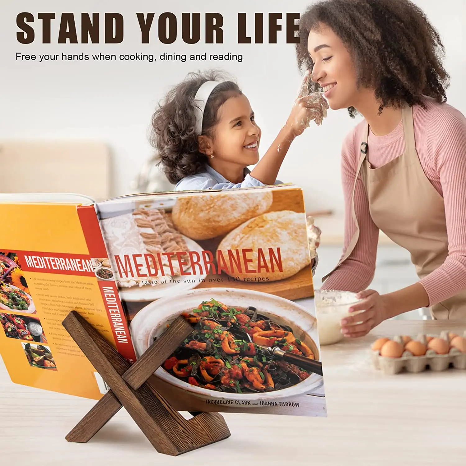 Farmhouse Rustic Handmade Wooden Recipe Holder Sturdy Cook Book Wood Stand for Kitchen Counter