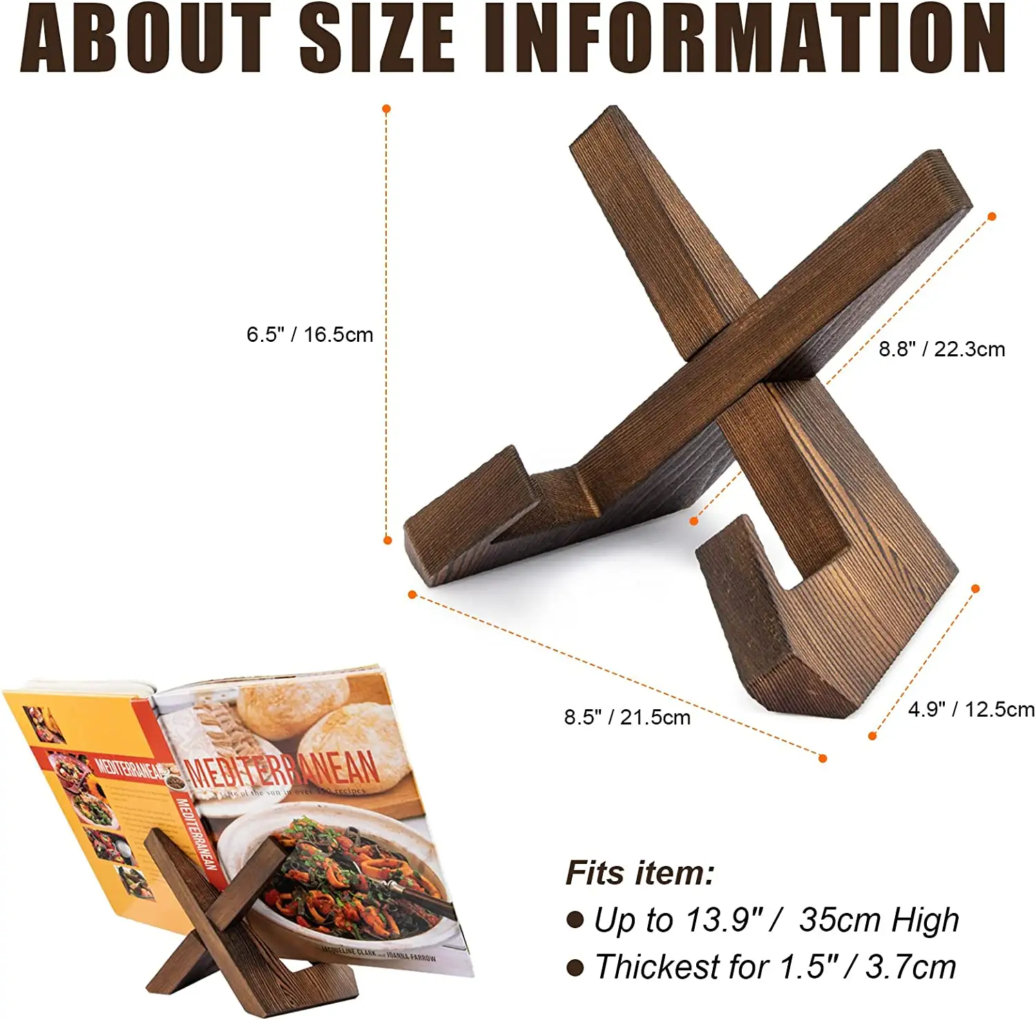 Farmhouse Rustic Handmade Wooden Recipe Holder Sturdy Cook Book Wood Stand for Kitchen Counter