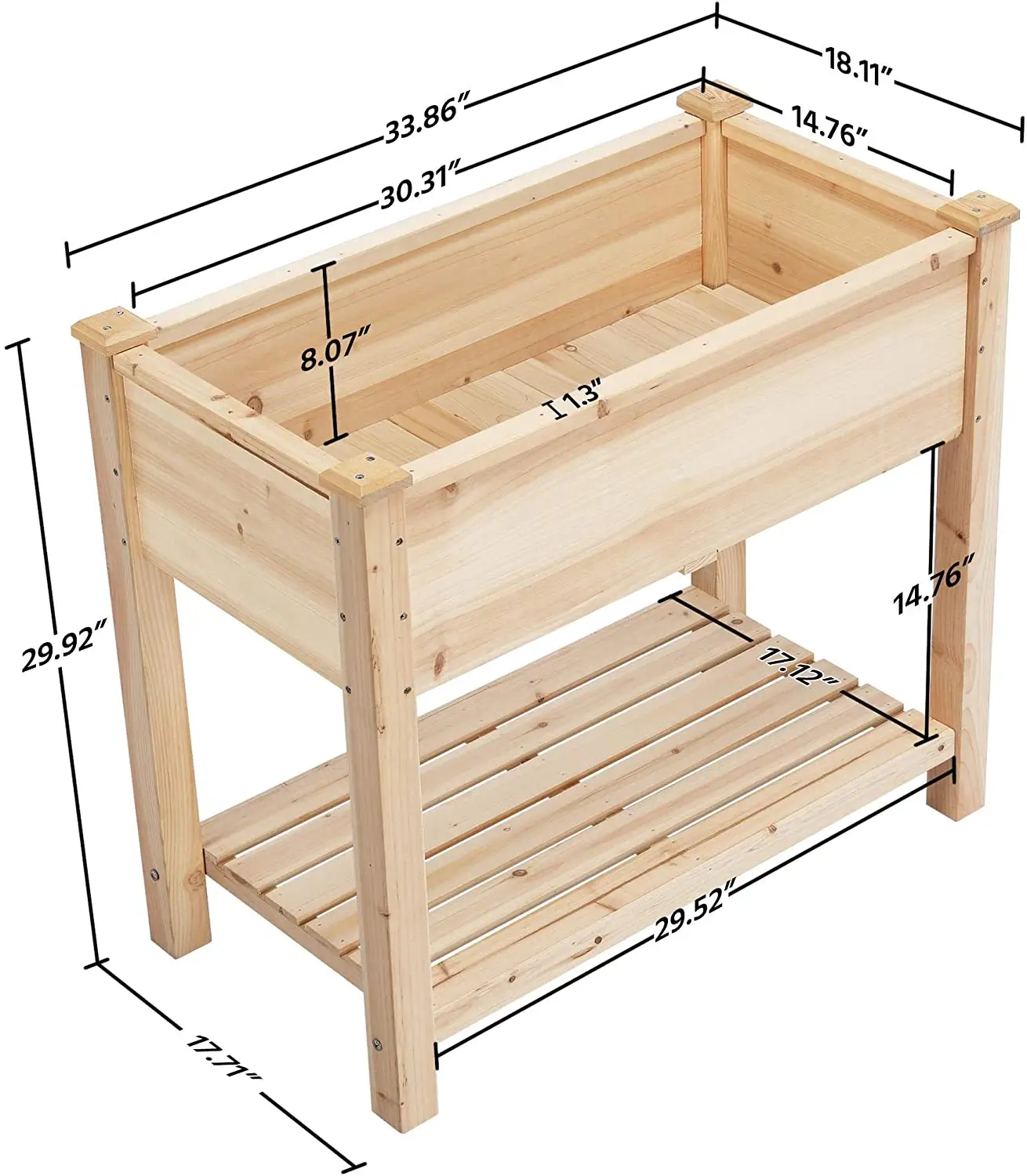 Wooden Raised Garden Bed Planter Boxes Elevated Vegetables Growing Bed with Storage Shelf Wooden Plant Pot Wood with Legs Flower