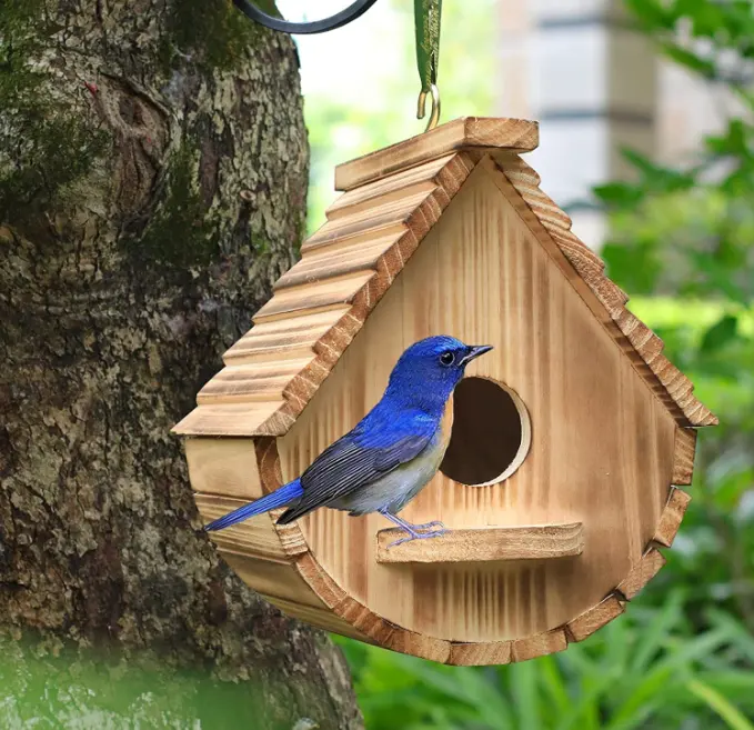 Custom Wood Handcraft Outdoor Small Natural Wooden Hanging Bird Houses