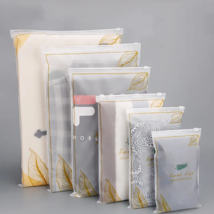 Pe Cpe Pla Logo Printed Matte Frosted Transparent Swimwear Clothes Packaging Zipper Closure Plastic Ziplock Bag