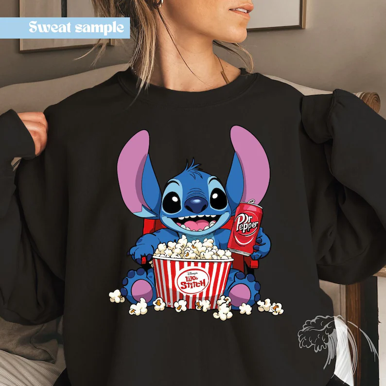 Lilo and Stitch Popcorn Cinema Png, Stitch Drink Dr Pepper Png, Stitch 2025 Designs, Movie Time Carton Shirt, 2025 Cartoon Movies