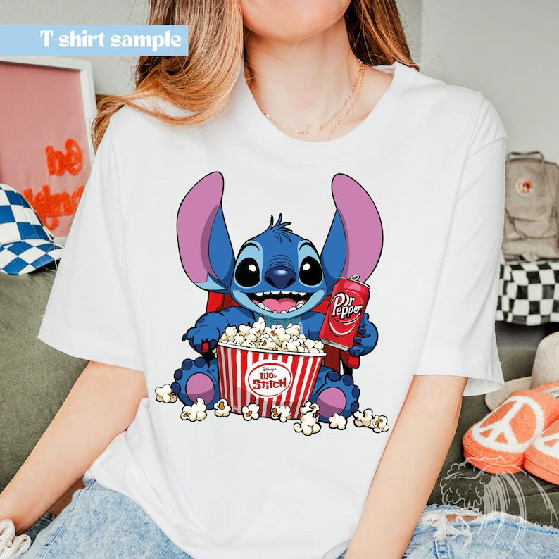 Lilo and Stitch Popcorn Cinema Png, Stitch Drink Dr Pepper Png, Stitch 2025 Designs, Movie Time Carton Shirt, 2025 Cartoon Movies