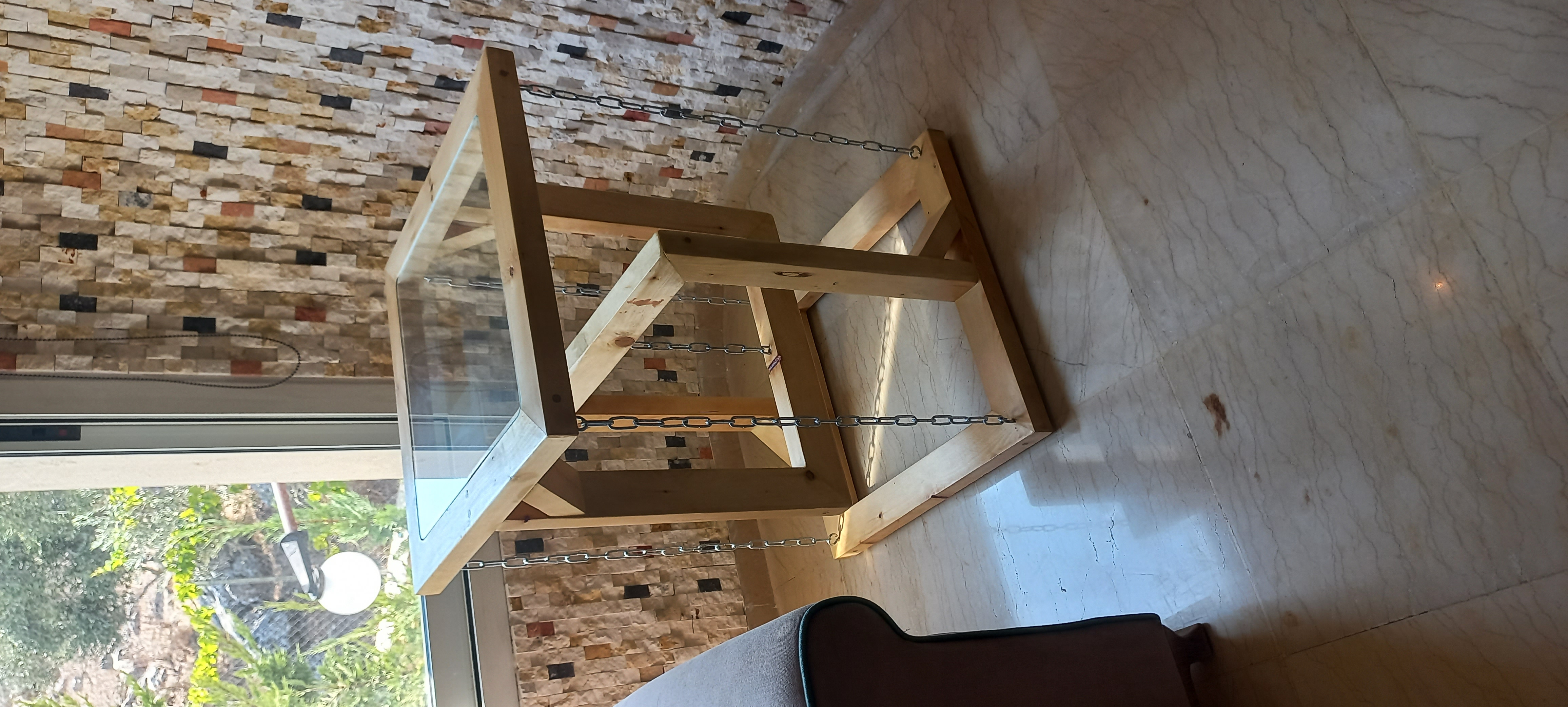 Glass-Top Wooden Table