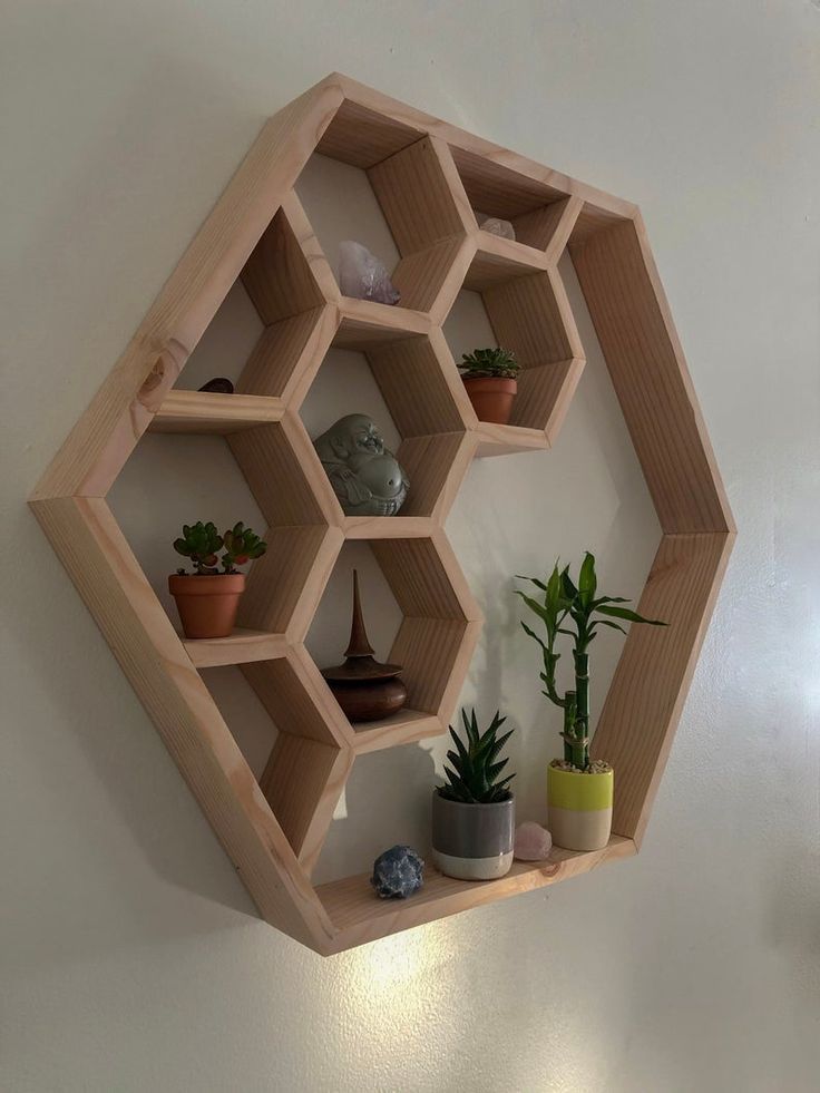Hexagonal Wooden Wall Shelf