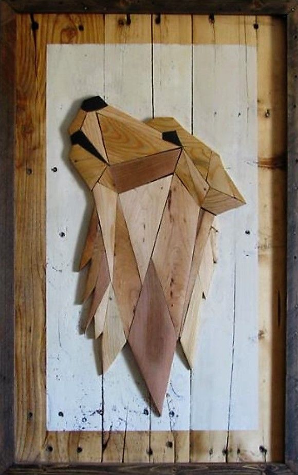 Wooden Geometric Wolf Art