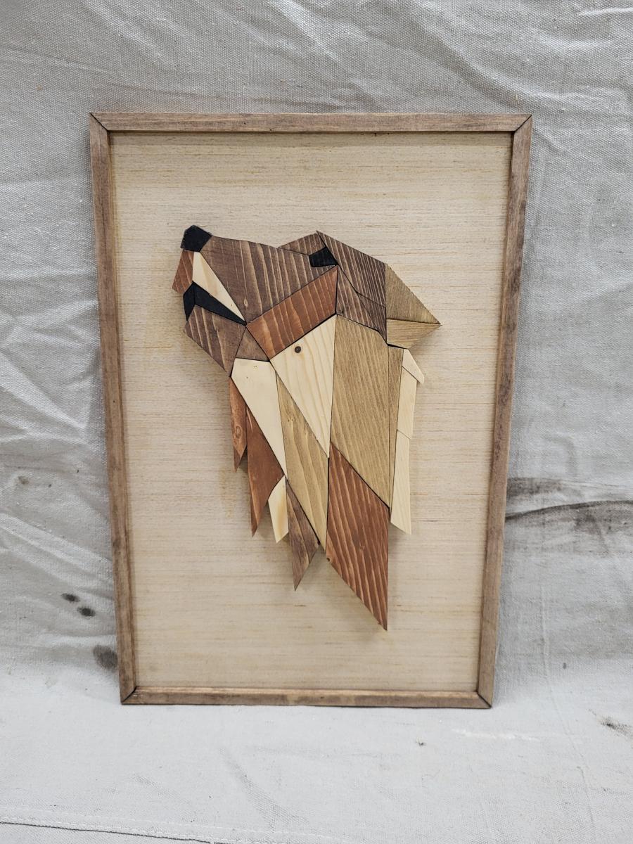 Wooden Geometric Wolf Art