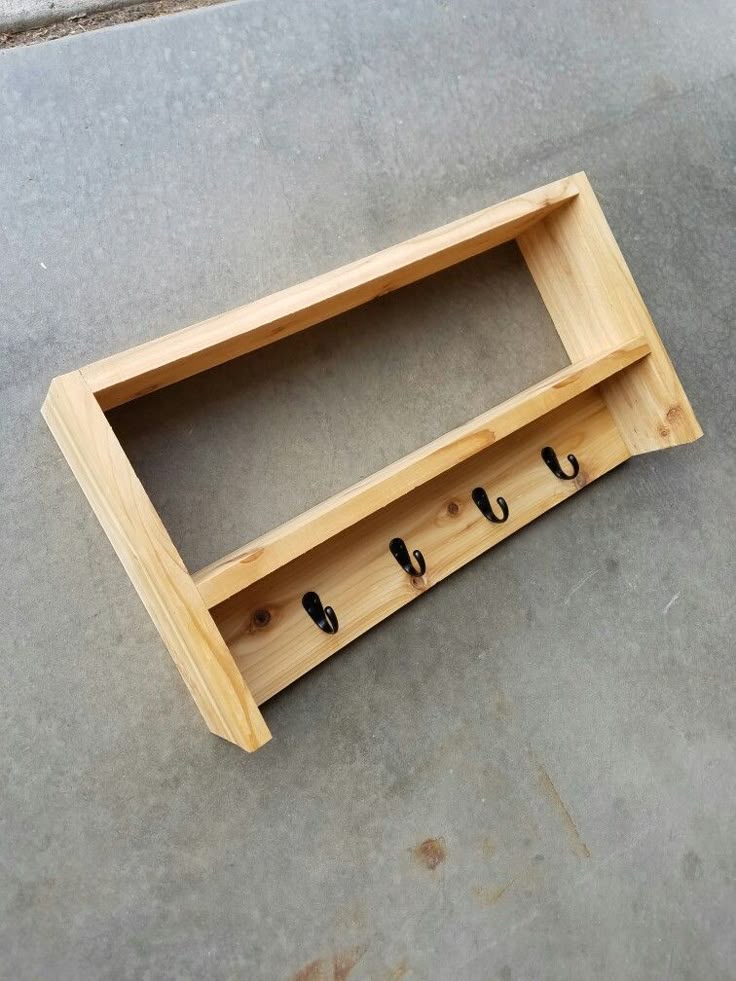 Wooden Wall Shelf with Hooks