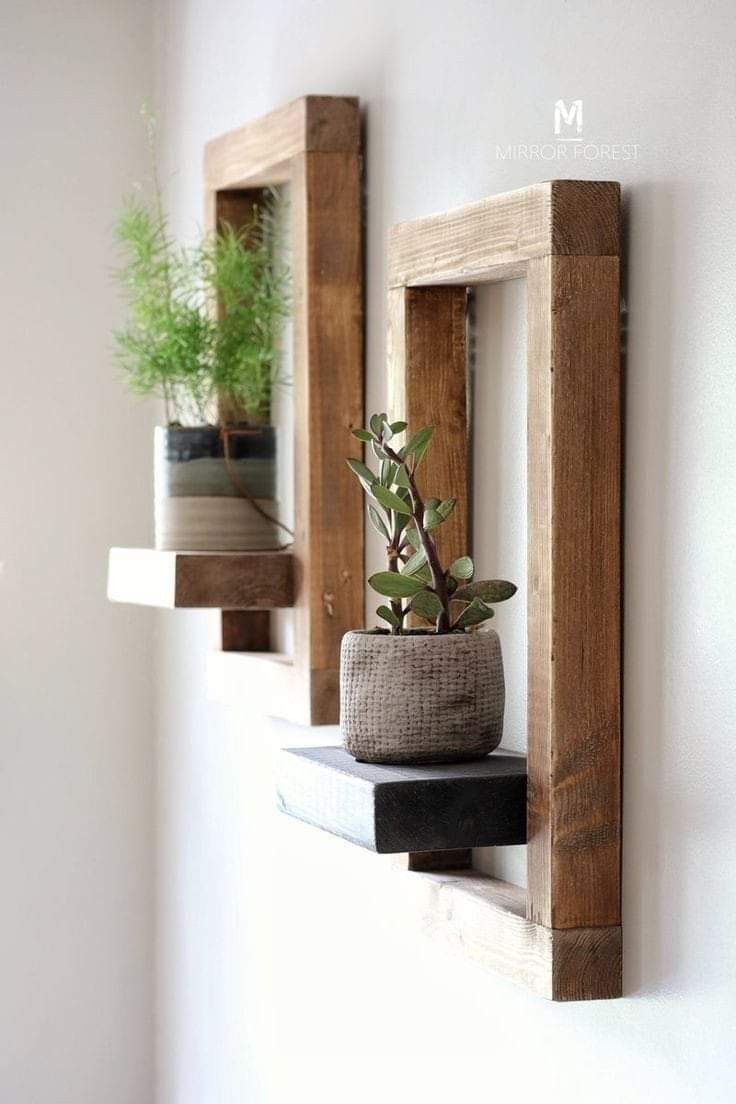 Wall-Mounted Wooden Planter Shelf