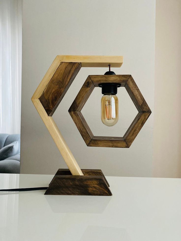 Geometric Wooden Table Lamp