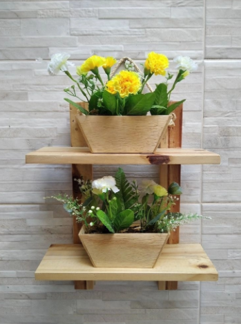 Wooden Wall-Mounted Flower Shelf