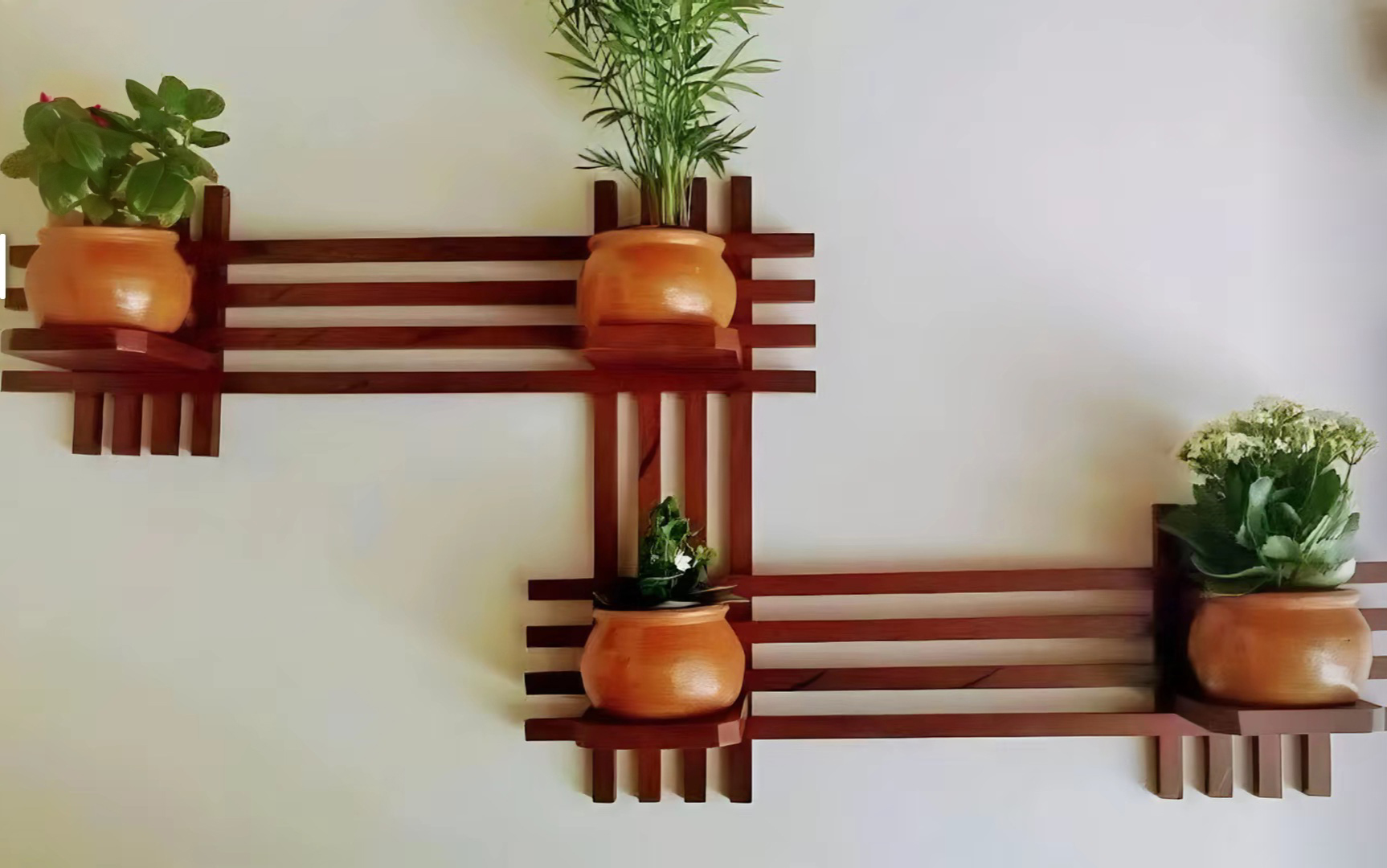Wooden Wall Shelf with Planters
