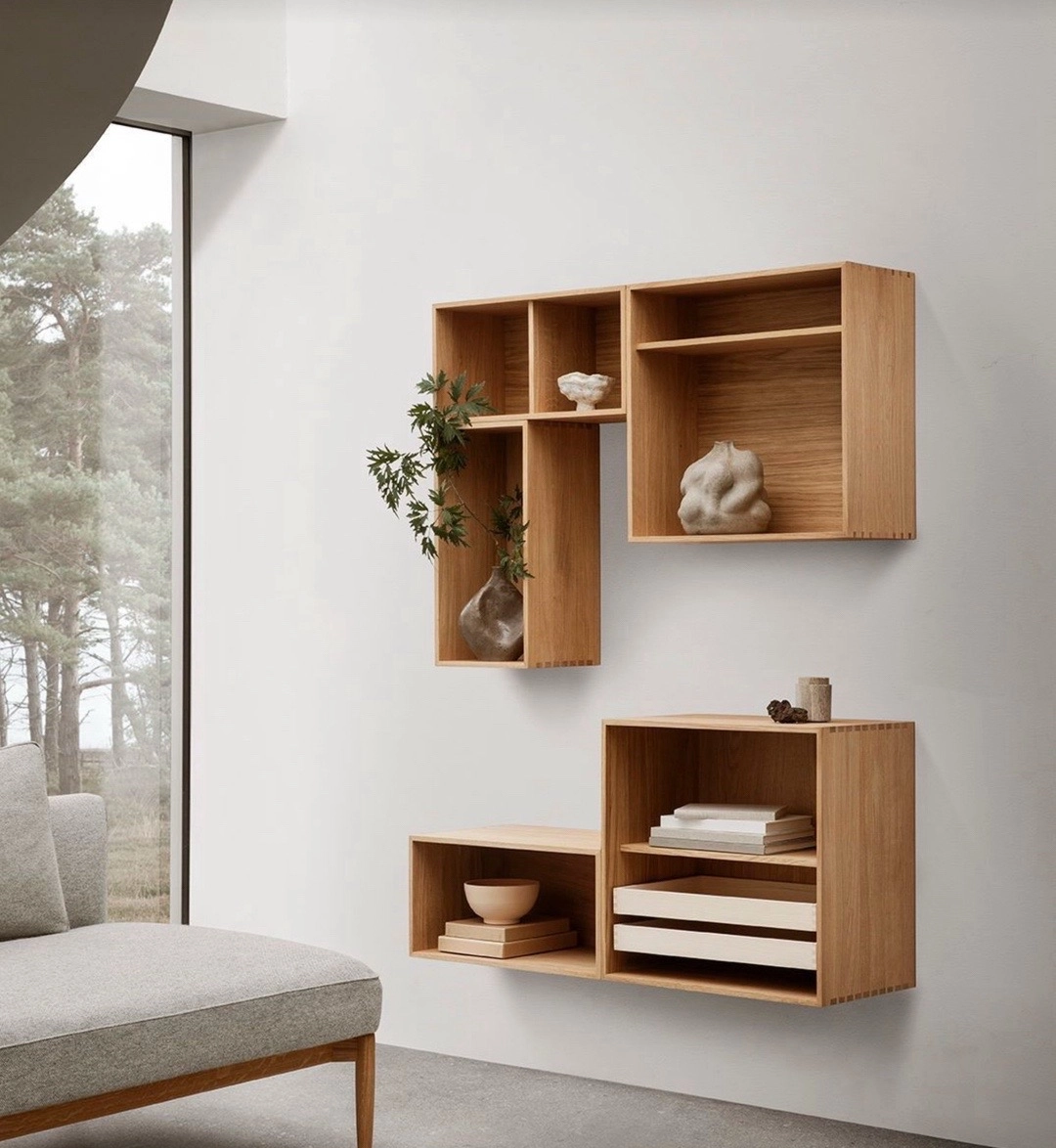 Wall-Mounted Wooden Shelf Set