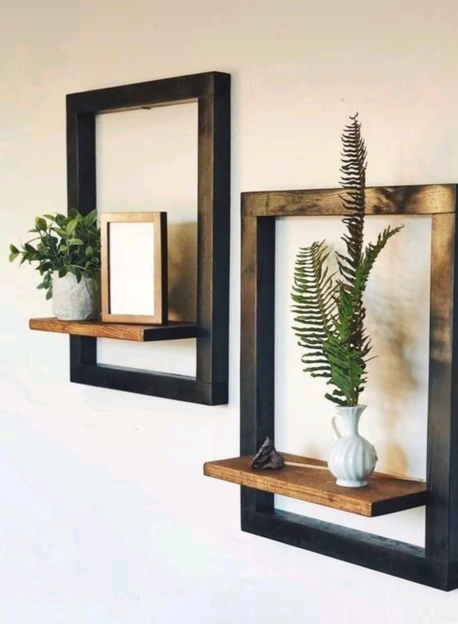 Floating Wood and Frame Shelf Set