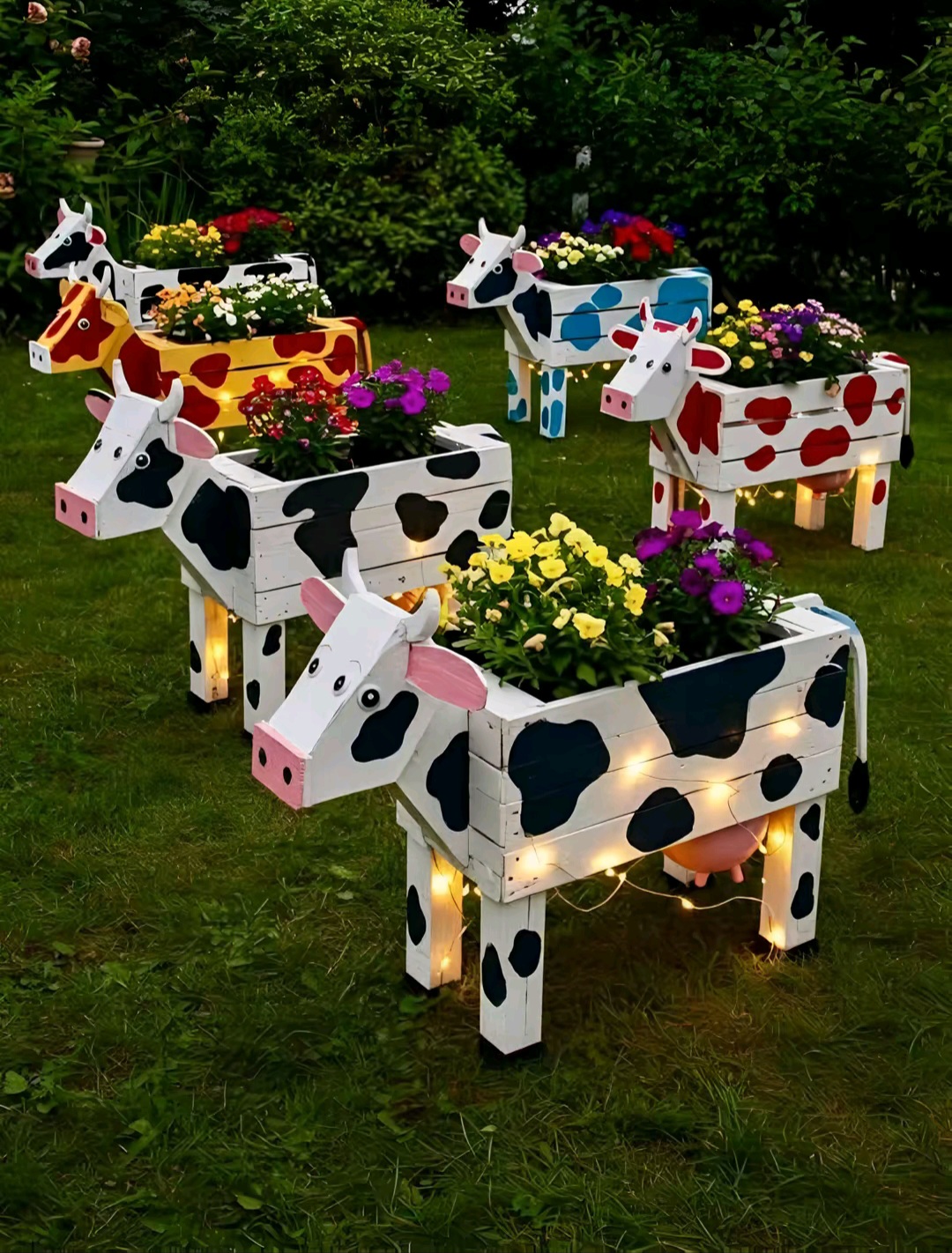 Cow-Shaped Wooden Planters