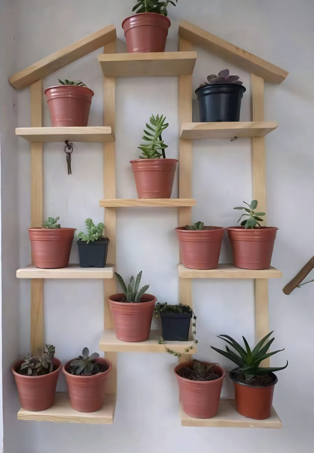 Wall-Mounted Wooden Plant Shelf