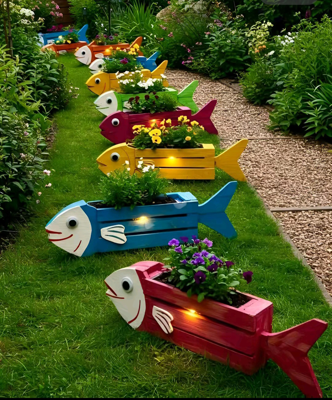 Fish-shaped Wooden Planters