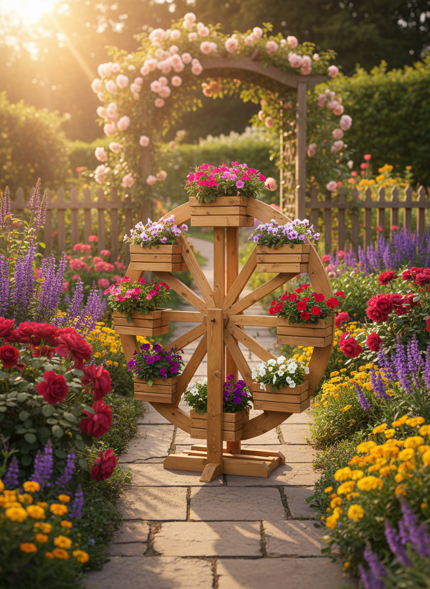 Wooden wheel for planting