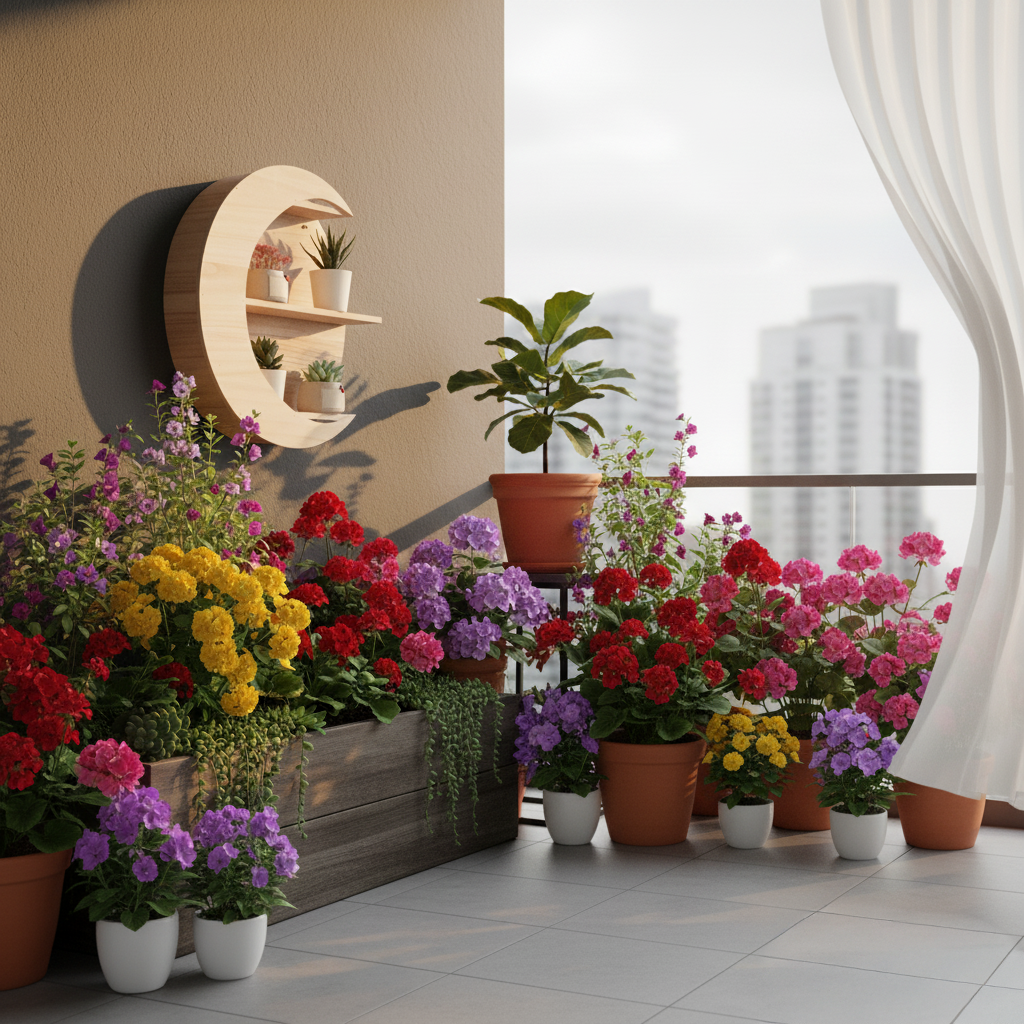 Round Moon Shaped Wooden Wall Shelf