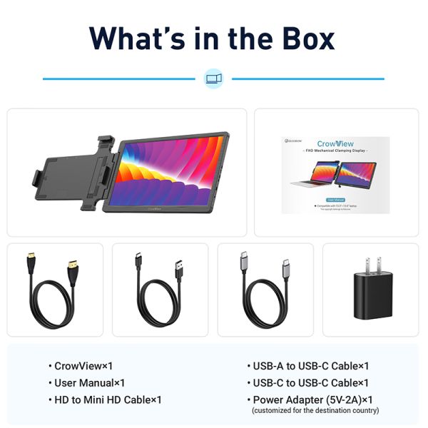 CrowView- Ultimate 14'' Portable Ultralight Dual Monitor support multiple system and 13''- 16.5 ''laptops with FCC/CE