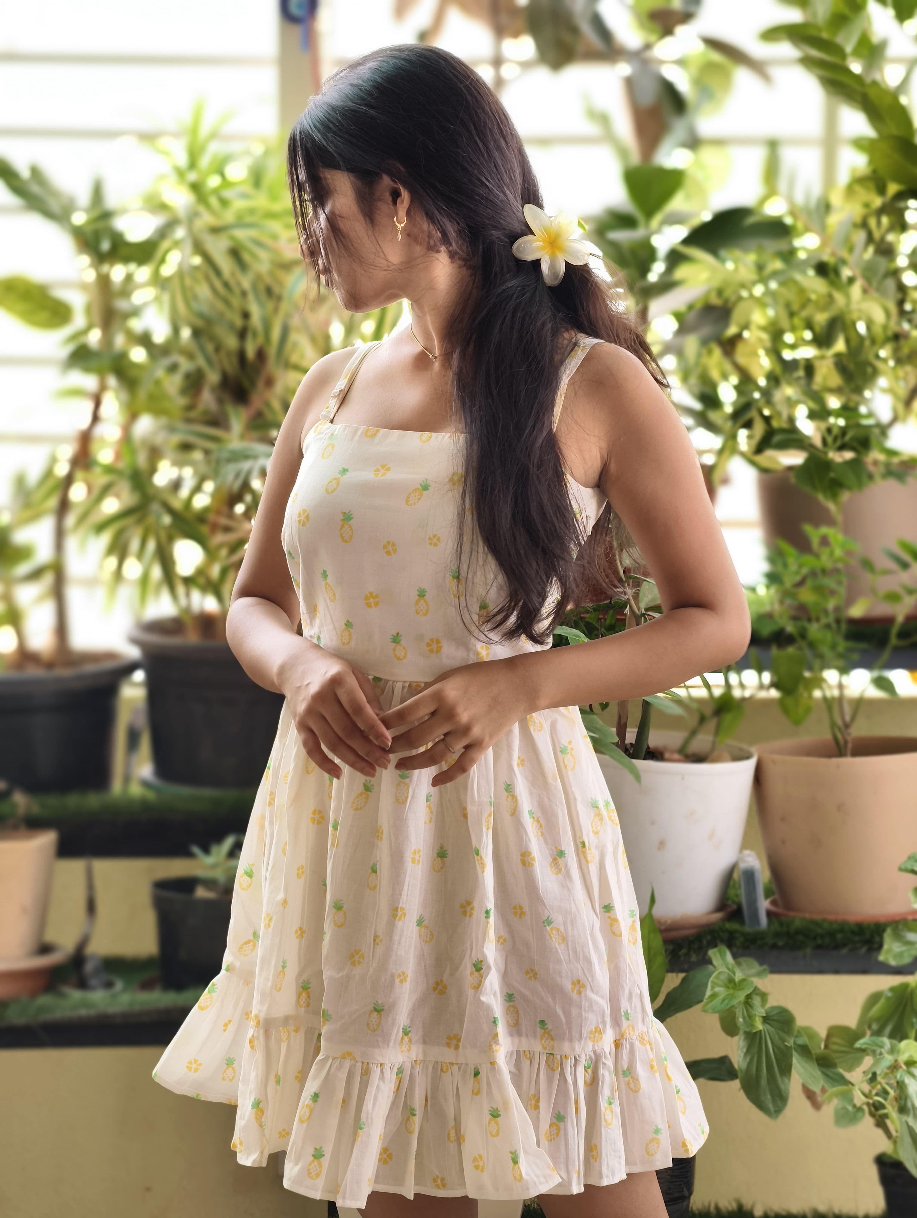 Pineapple Hand Block Print Mini Dress