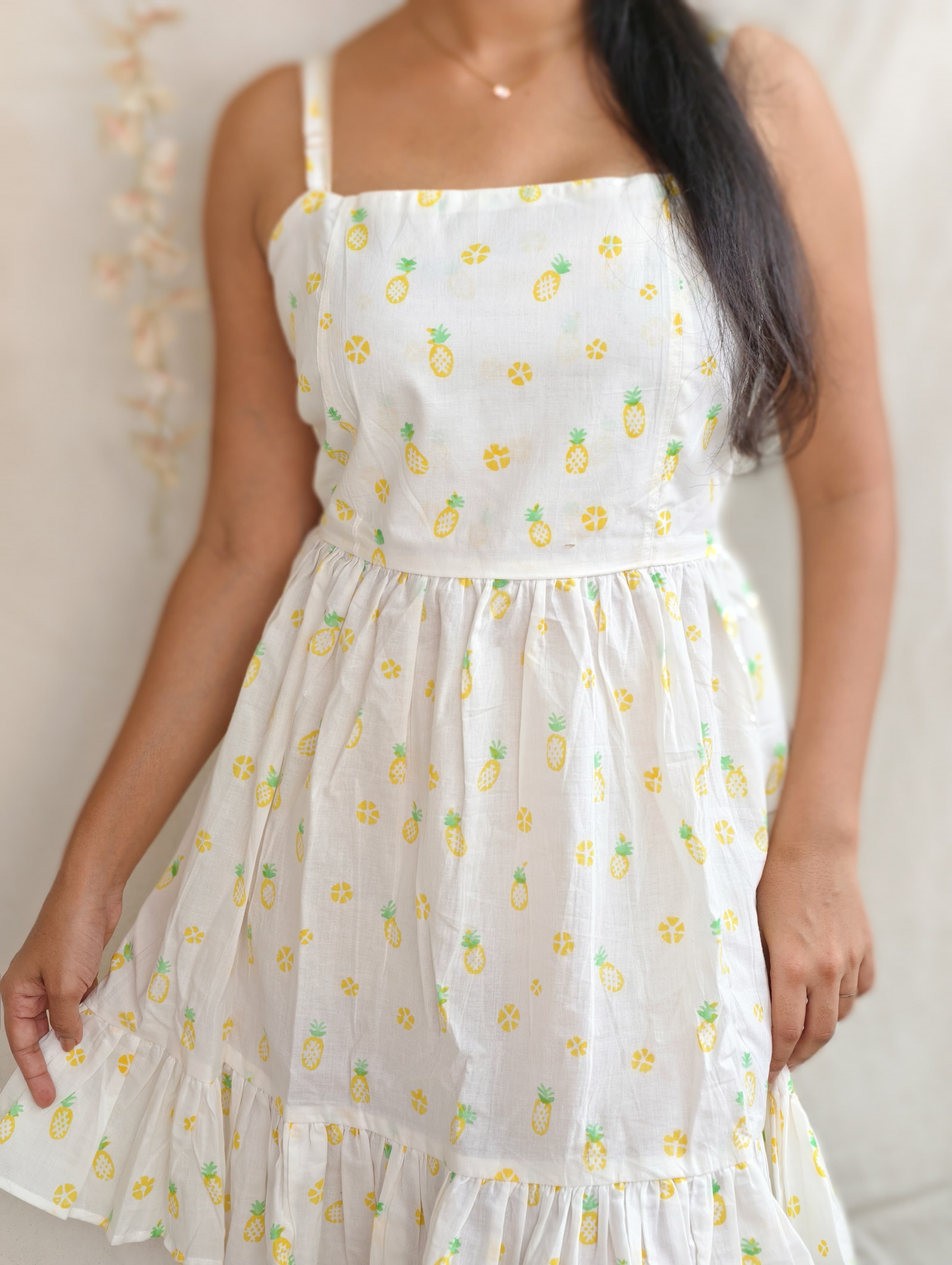 Pineapple Hand Block Print Mini Dress