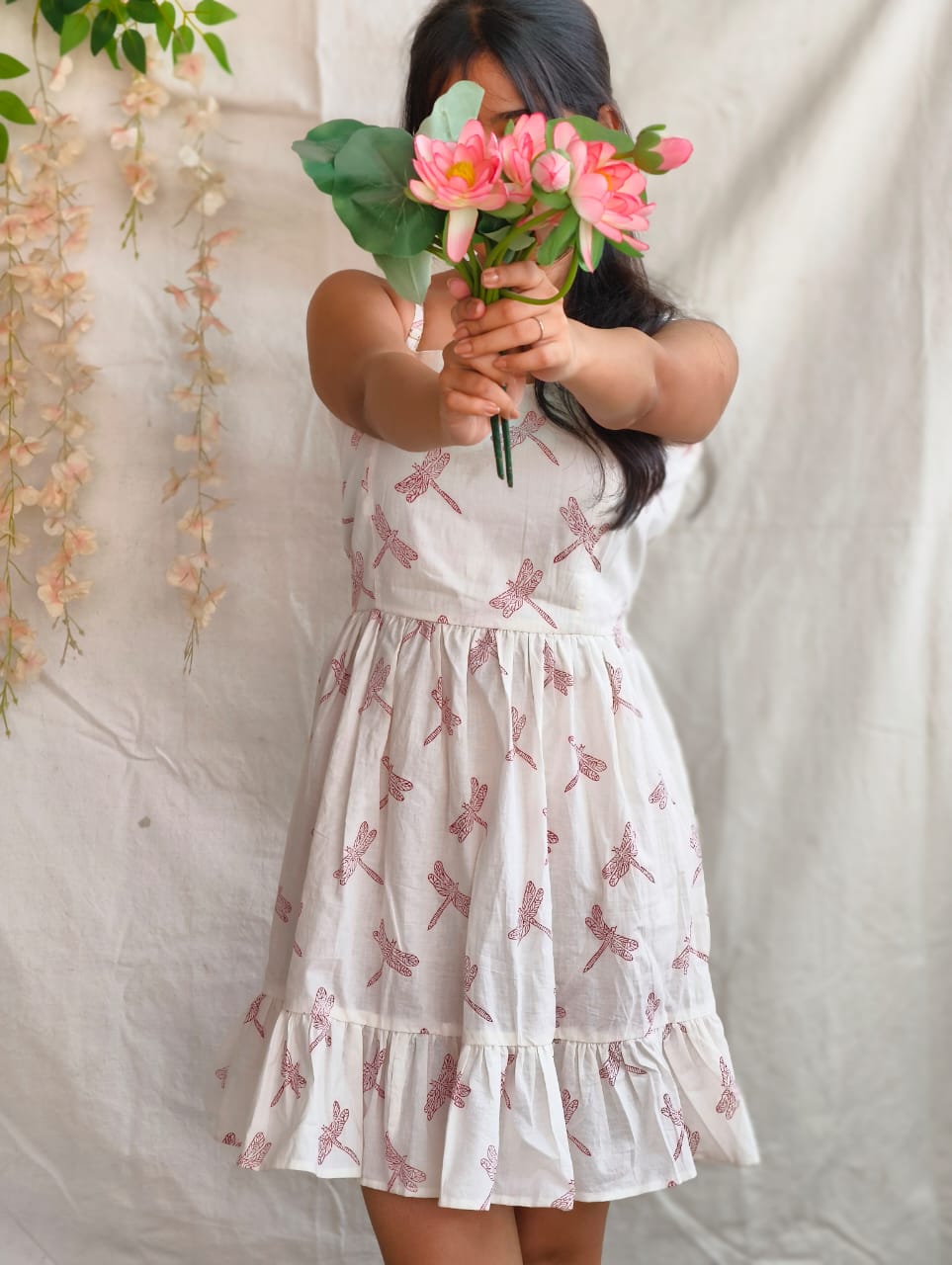 Dragonfly Hand Block Print Mini Dress