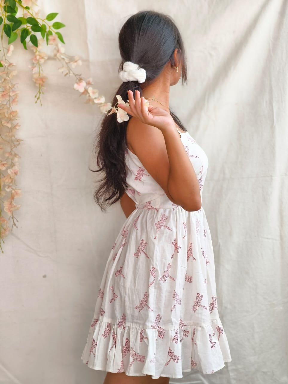 Dragonfly Hand Block Print Mini Dress