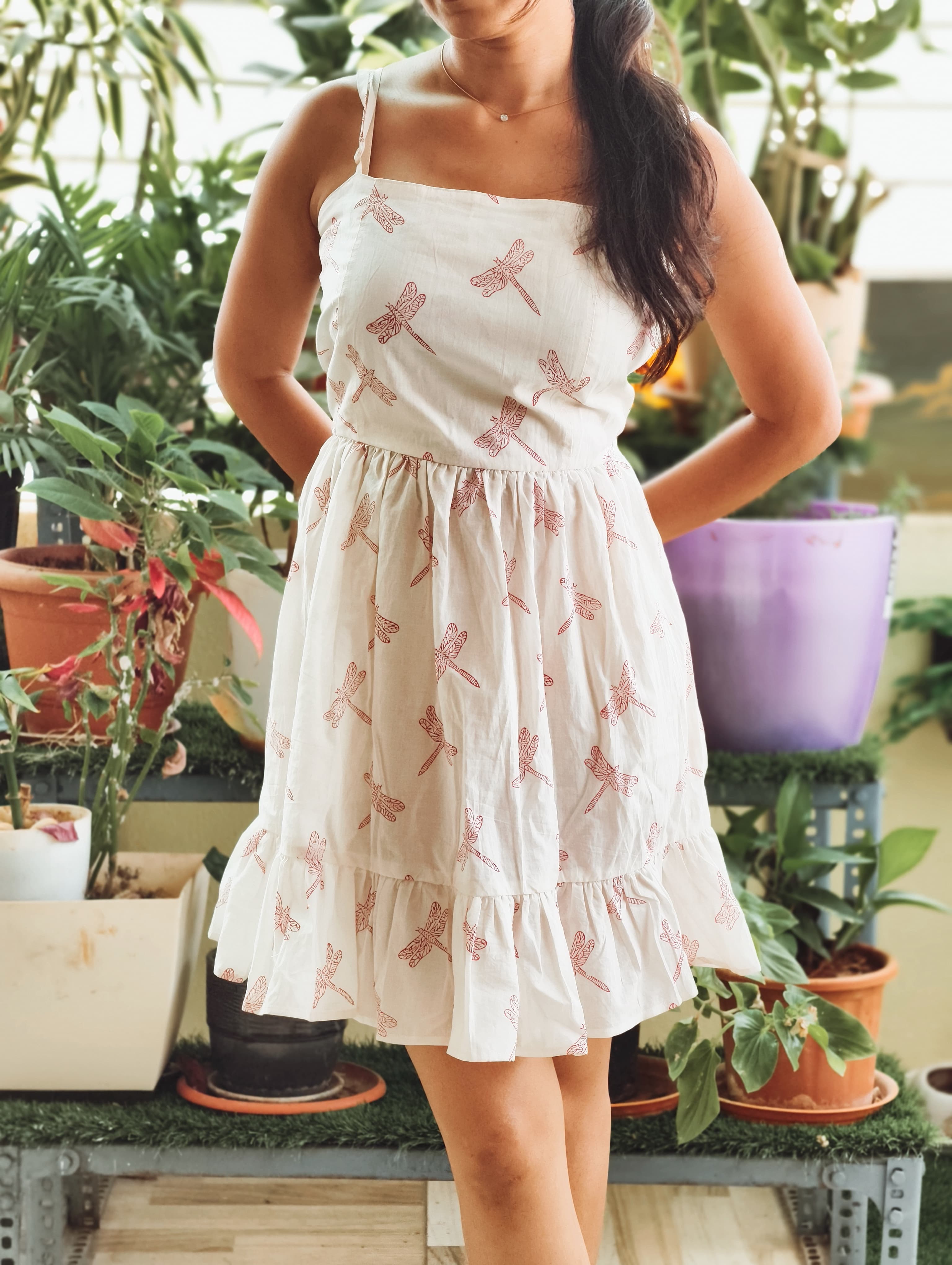 Dragonfly Hand Block Print Mini Dress