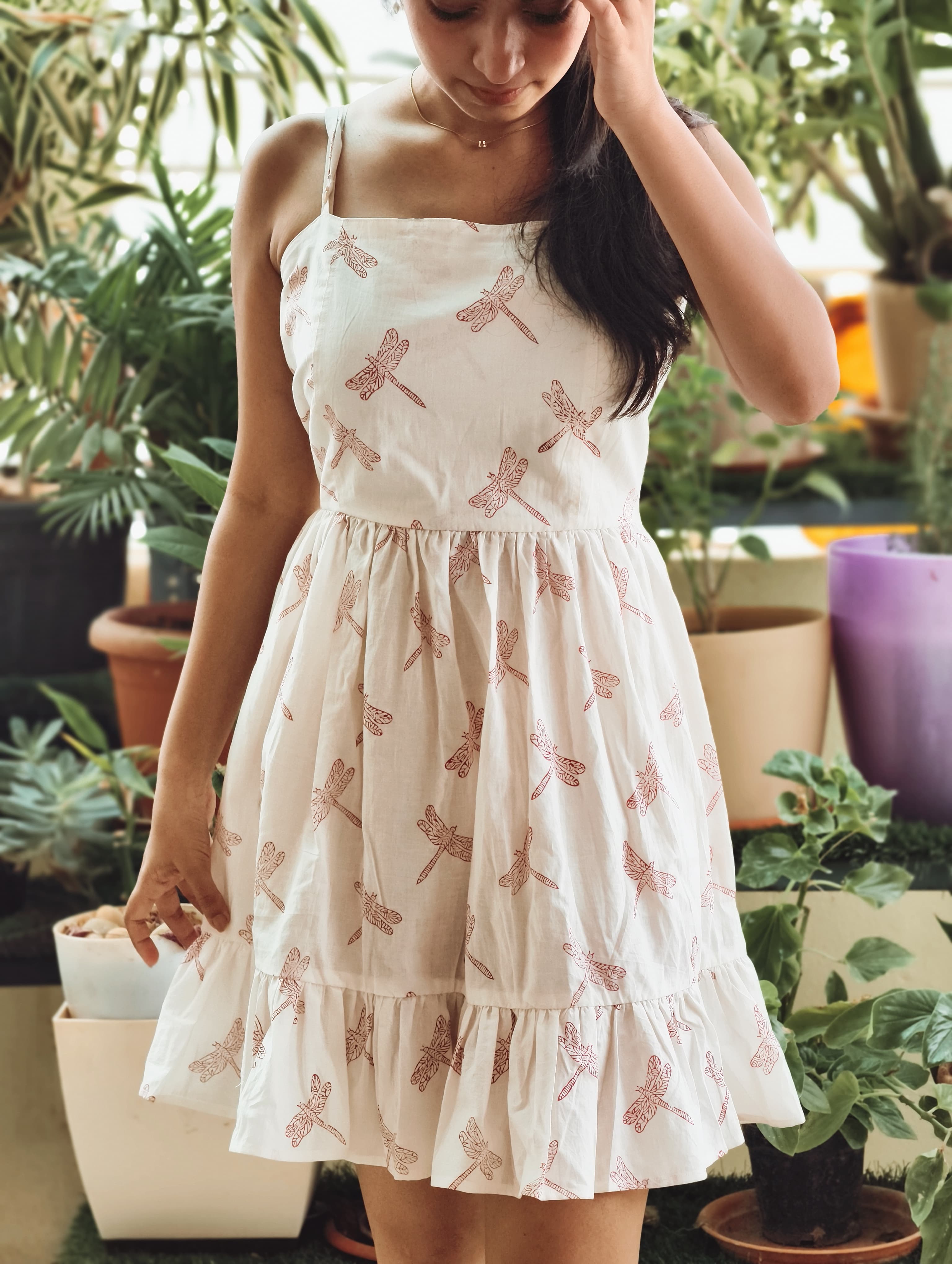 Dragonfly Hand Block Print Mini Dress