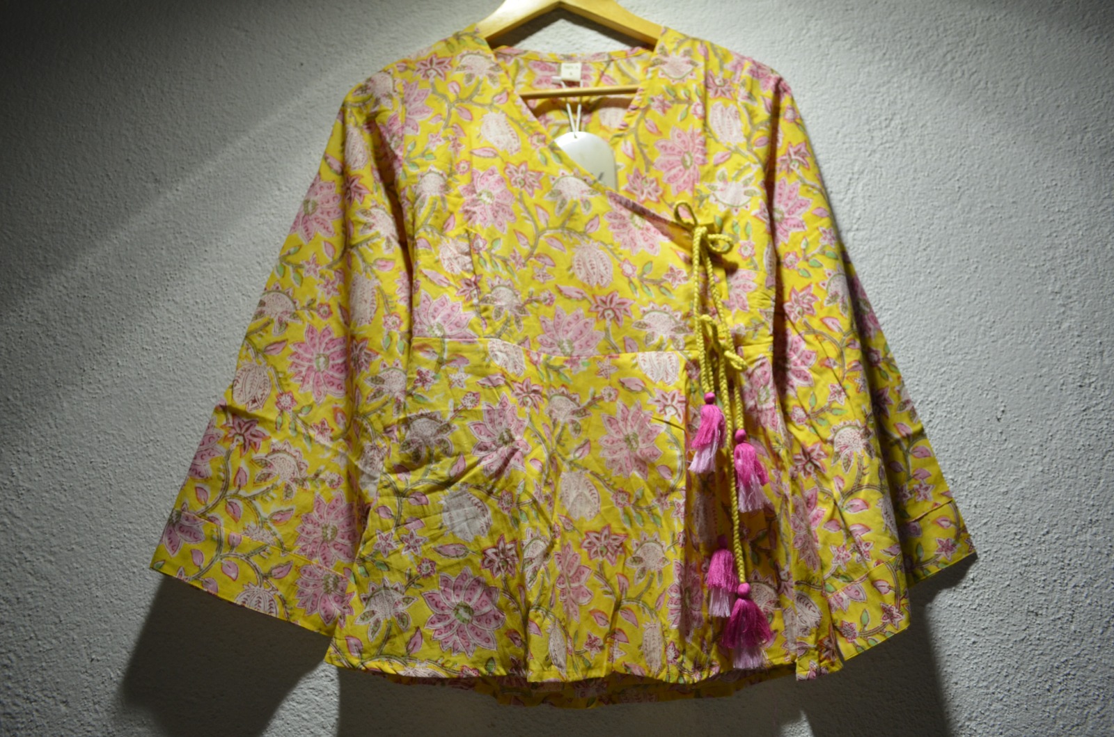 Floral Yellow Hand Block Kimono Wrap Top