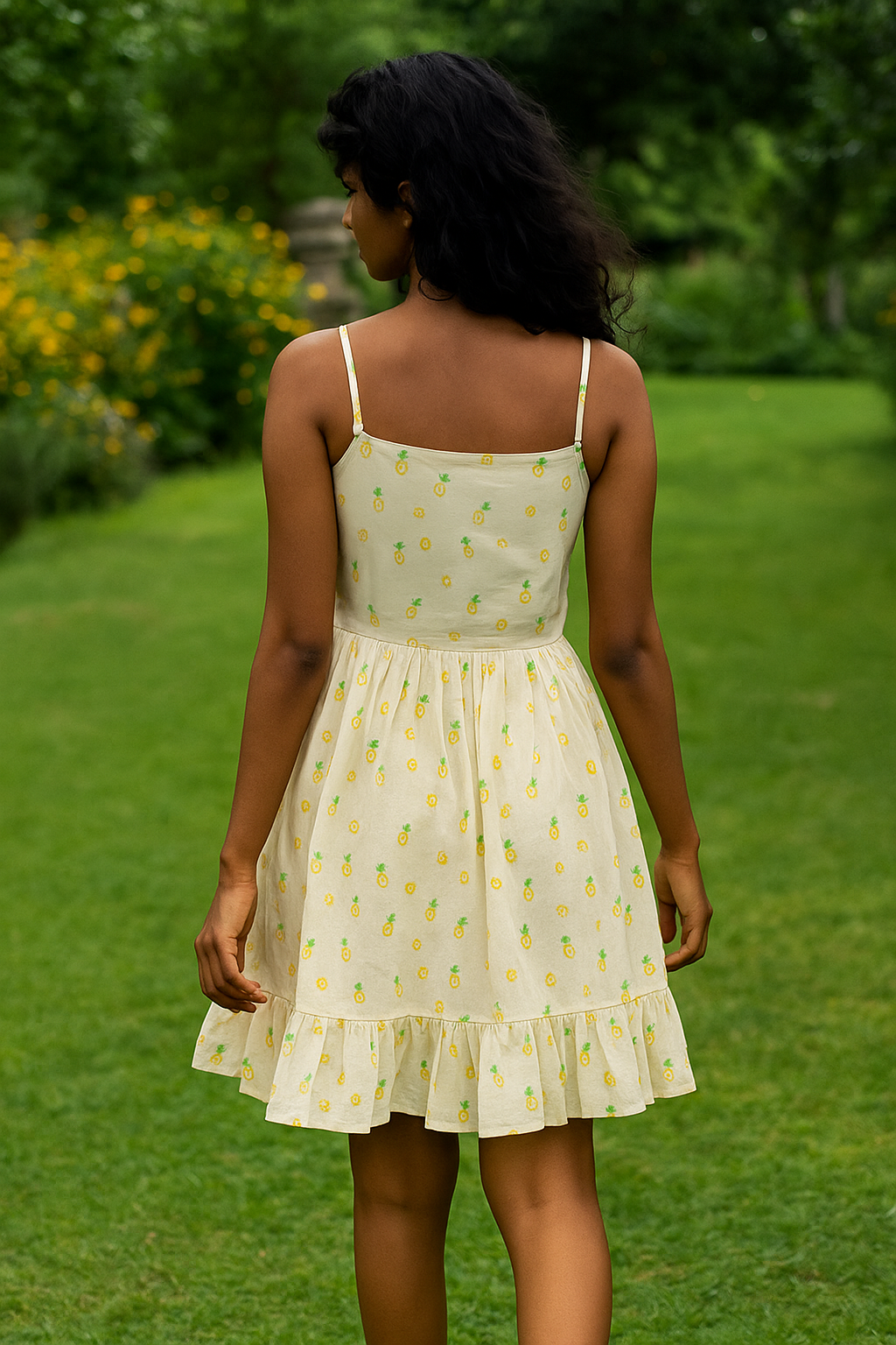 Pineapple Hand Block Print Mini Dress