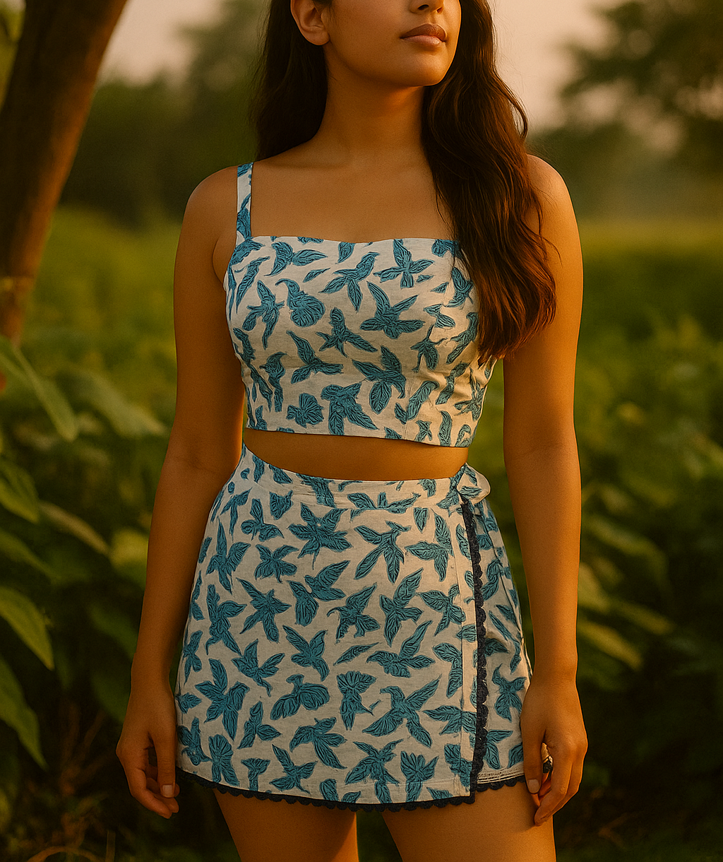 Blue Bird Block Print Co-ord Set
