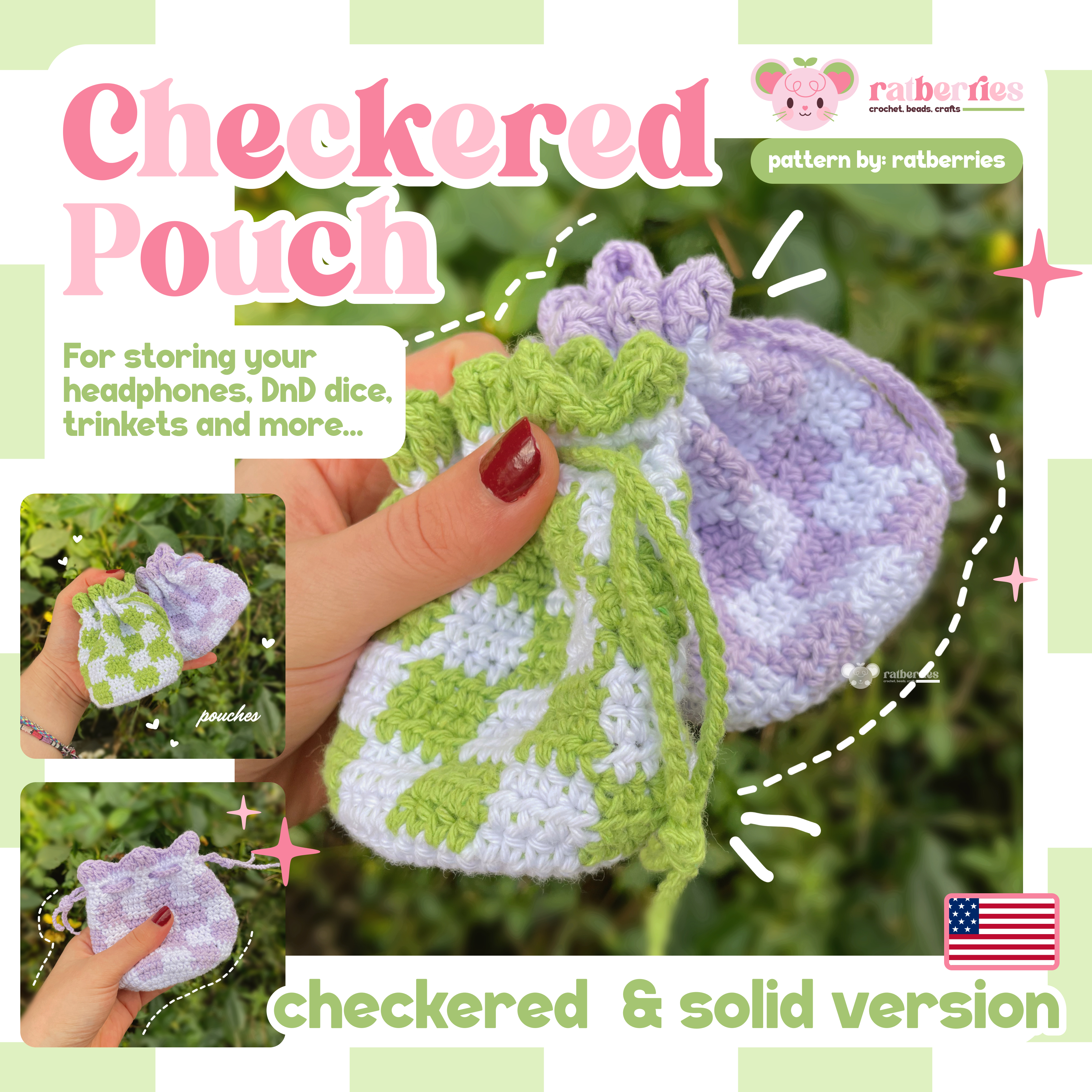 Checkered Pouch - [🇺🇸 ENGLISH PATTERN + PRINTABLE VERSION]