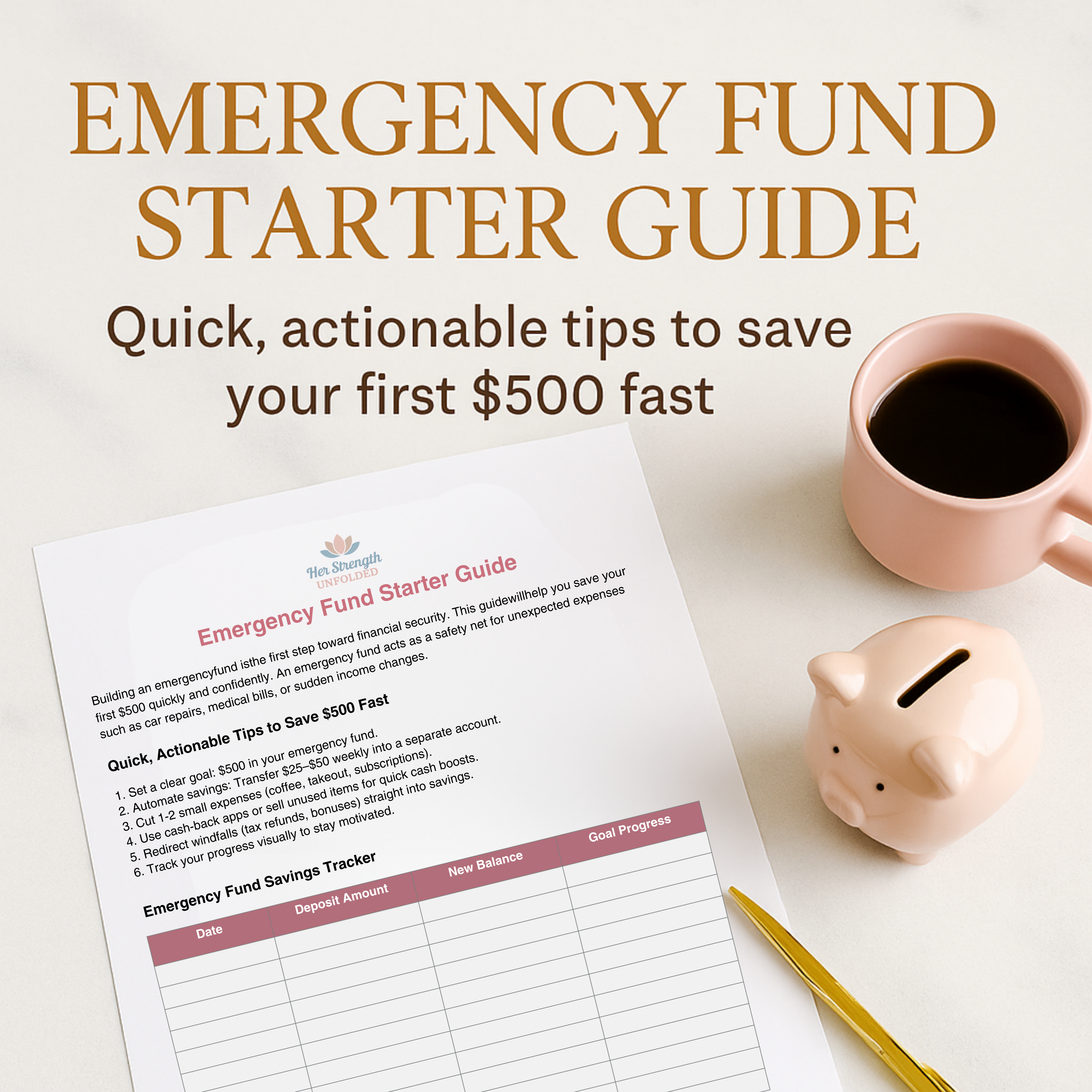 Emergency Fund Starter Guide & Savings Tracker – Save Your First $500 Fast