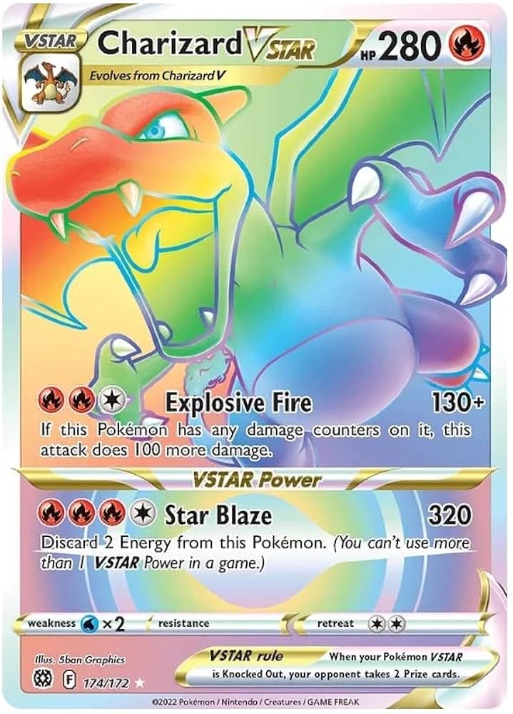 Charizard VSTAR 174/172 Rainbow Secret Rare Pokemon Card (SWSH Brilliant Stars)