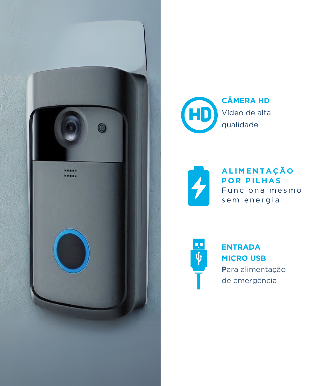 Campainha De Vídeo Sem Fio Door Bell Intelligent Wifi 720p Preto