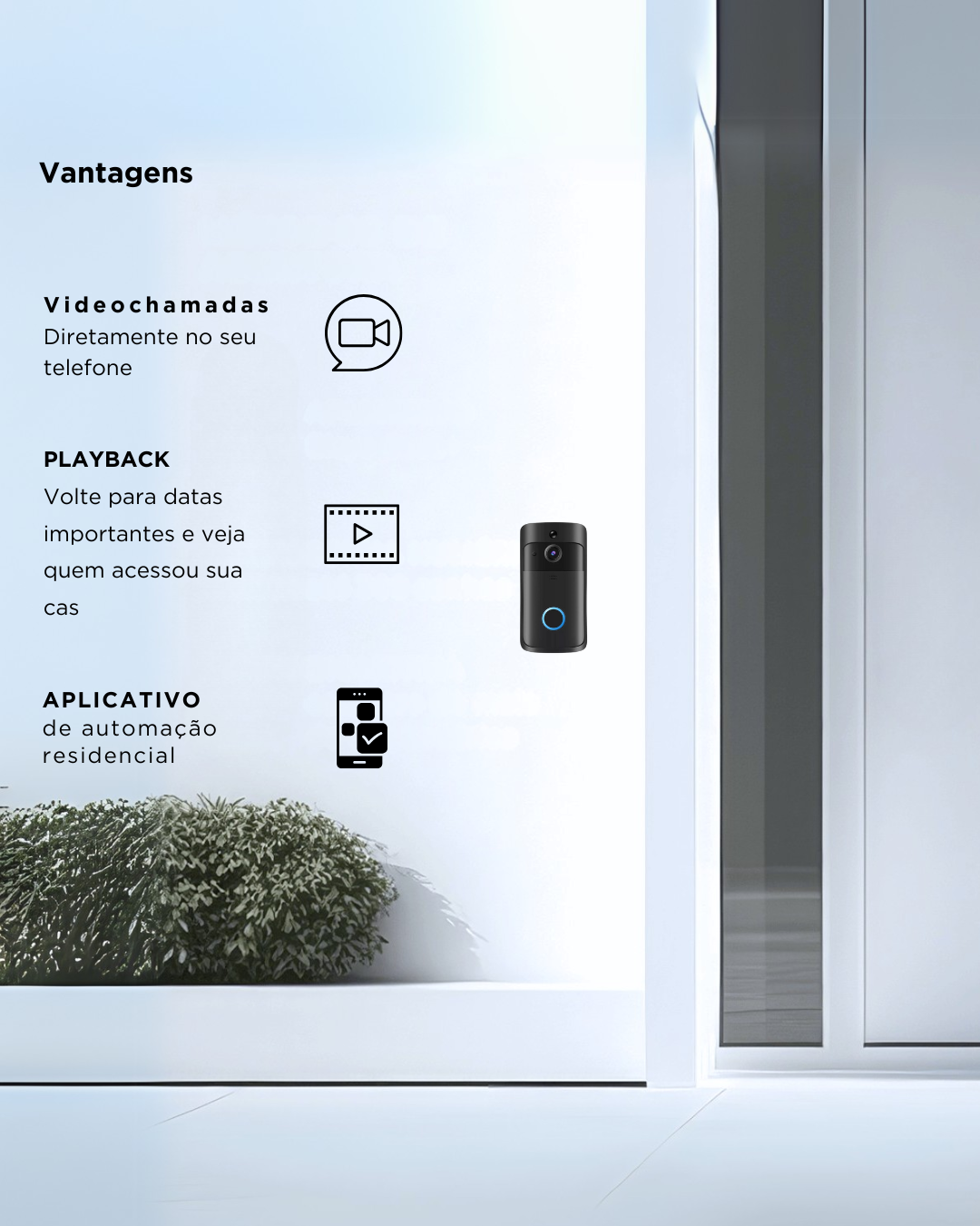 Campainha De Vídeo Sem Fio Door Bell Intelligent Wifi 720p Preto