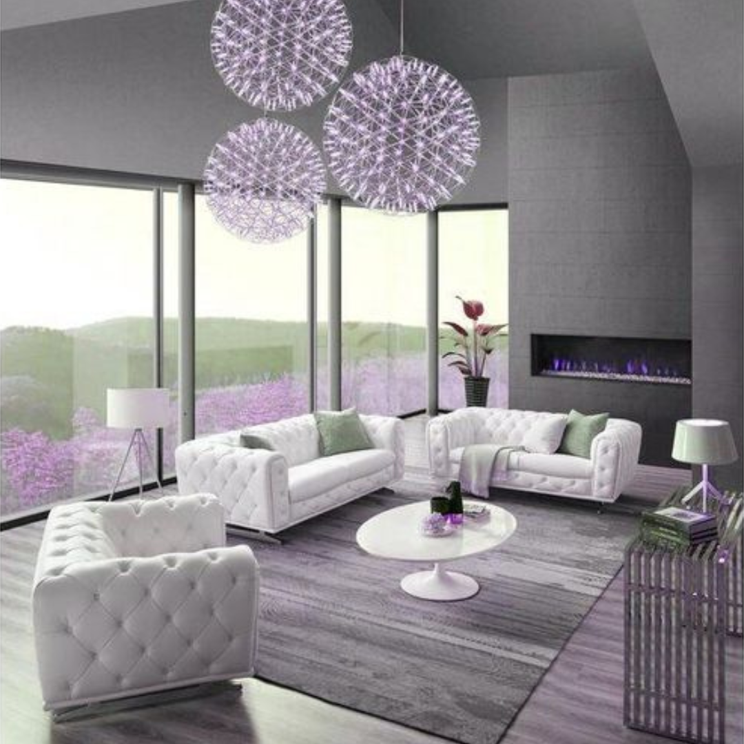 Modern White Leather Tufted Sofa Set