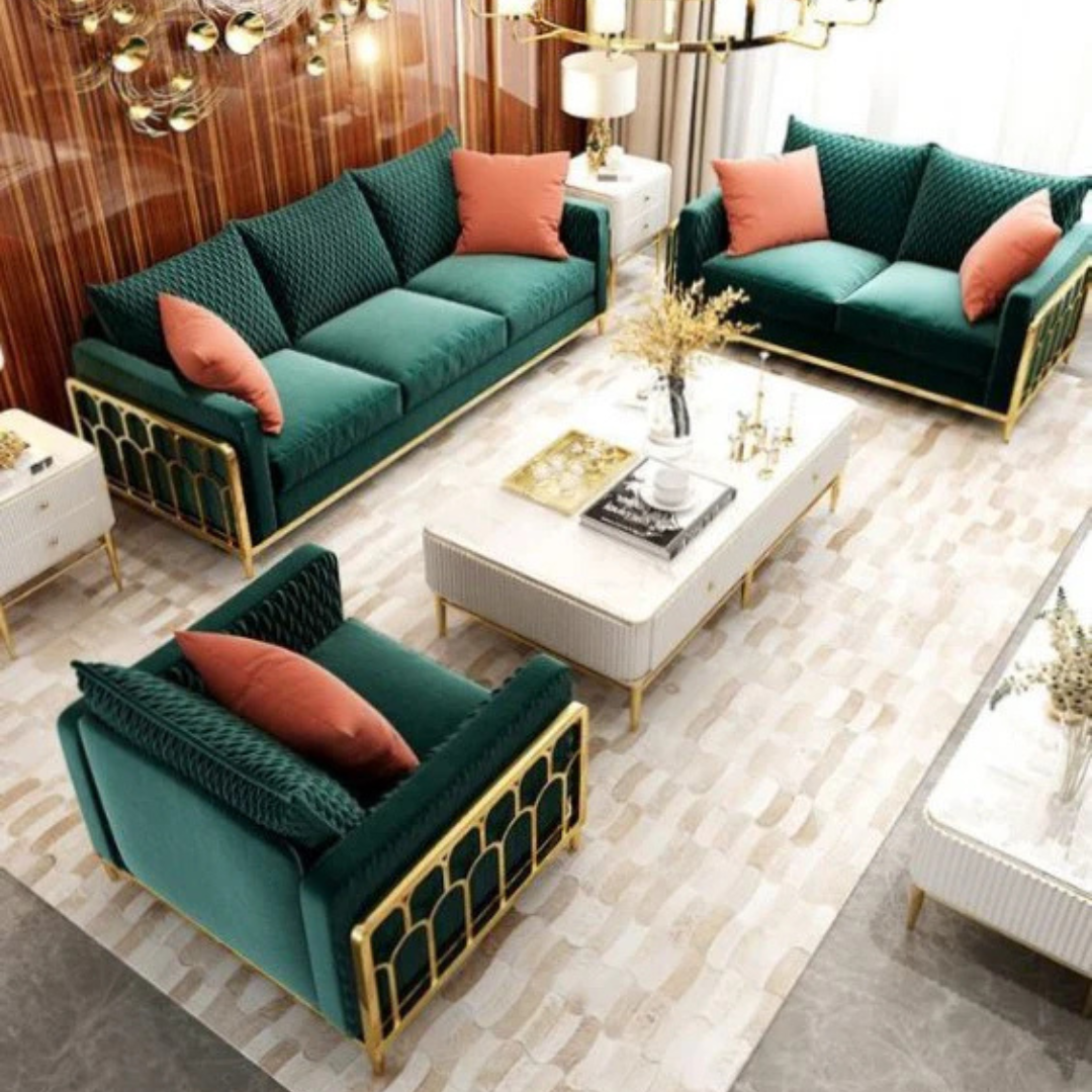 Green velvet Stainless steel sofa set