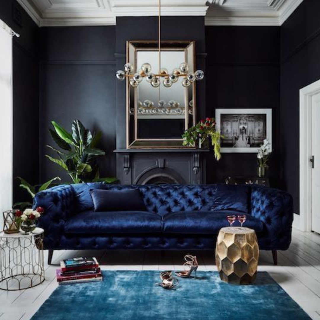 Clara blue velvet sofa