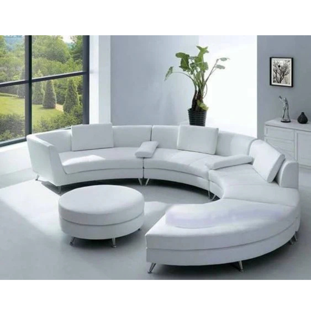 Modern Curved Top Grain Round Leather Sofa