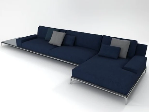 Navy blue modern sectional sofa with side table