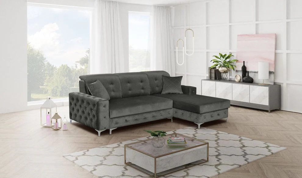 Tufted Button Design Sleeper Sectional Sofa